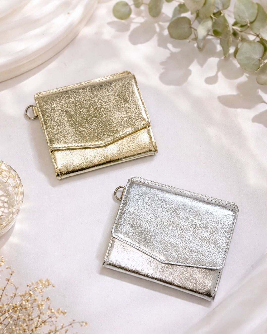 【イニシャル刻印対応】メタリックレザースリムミニウォレット(日本製)