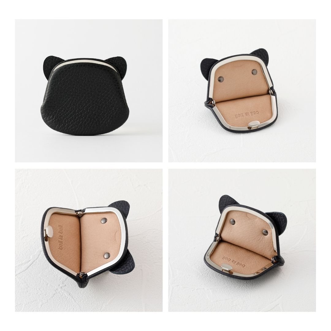 【イニシャル刻印対応】ネコちゃん 猫型 がま口 押し口S 小銭入れ レザーミニマルウォレット (日本製)