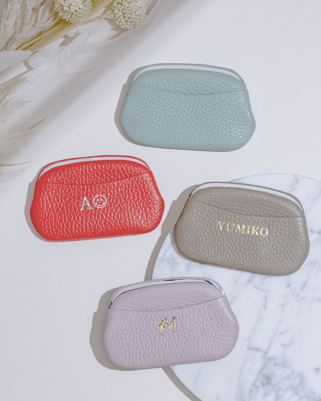 【イニシャル刻印対応】がま口 押し口M ポケット付き 小銭入れ レザーミニマルウォレット （日本製）